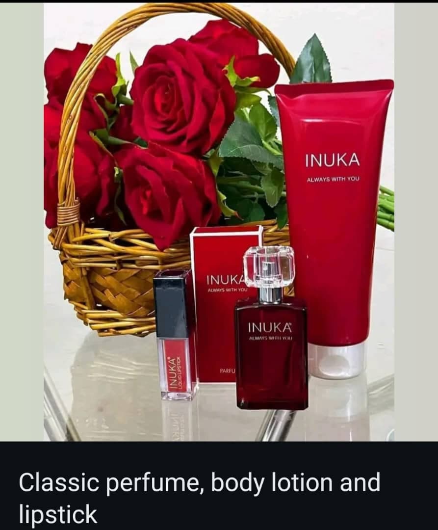 INUKA Classic Perfume, Body Lotion & Lipstick with Roses